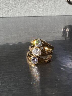 Gold Tone Triple-Stack Cubic Zirconia Ring Set - Gold